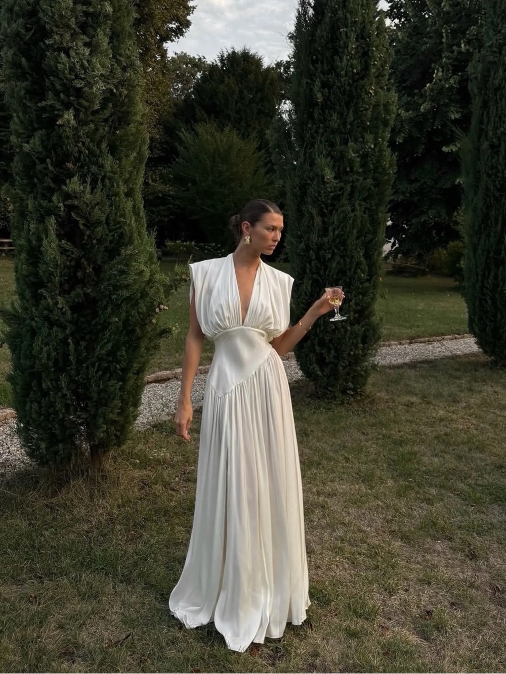 Commense Elegant Ivory V-Neck Maxi Dress XL